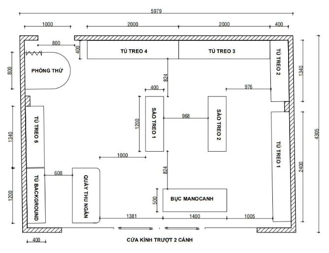 bản vẽ thiết kế cửa hàng tạp hóa - Hình 2
