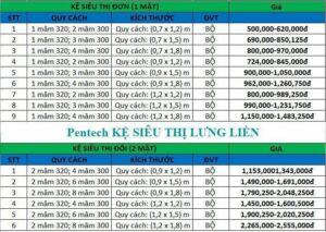 bảng giá kệ sắt cho siêu thị mini