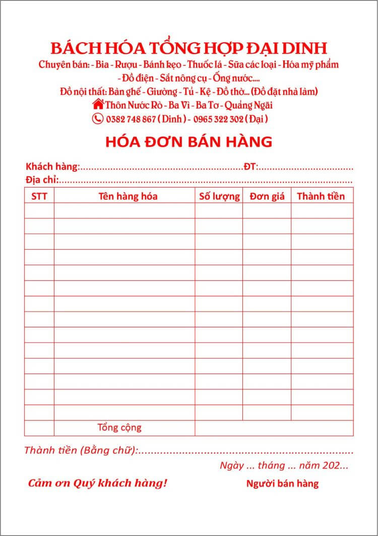 hóa đơn nhập hàng tạp hóa - Hình 1