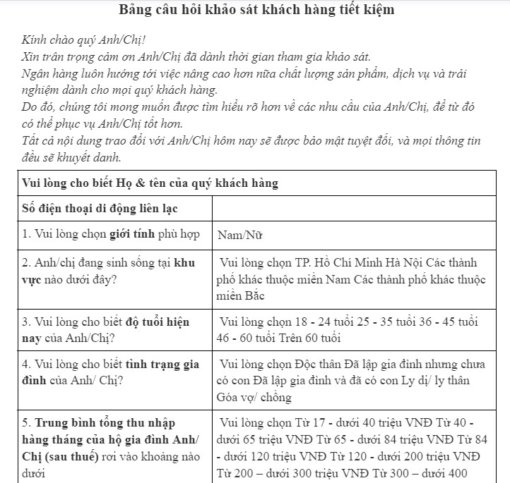 khảo sát nhu cầu khách hàng khu vực