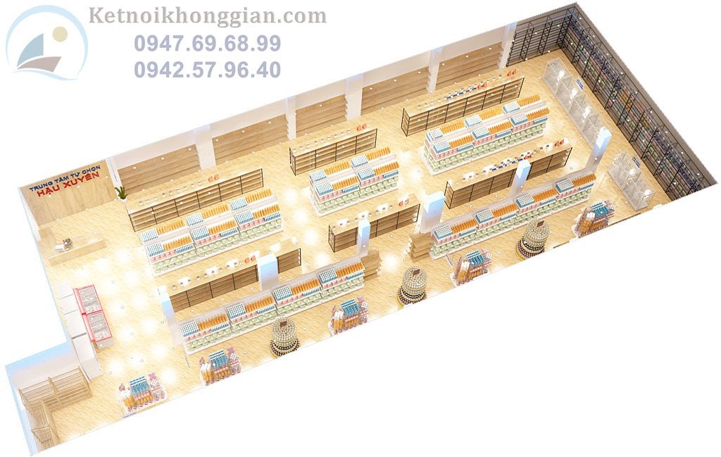 thiết kế tổng thể nội thất siêu thị mini