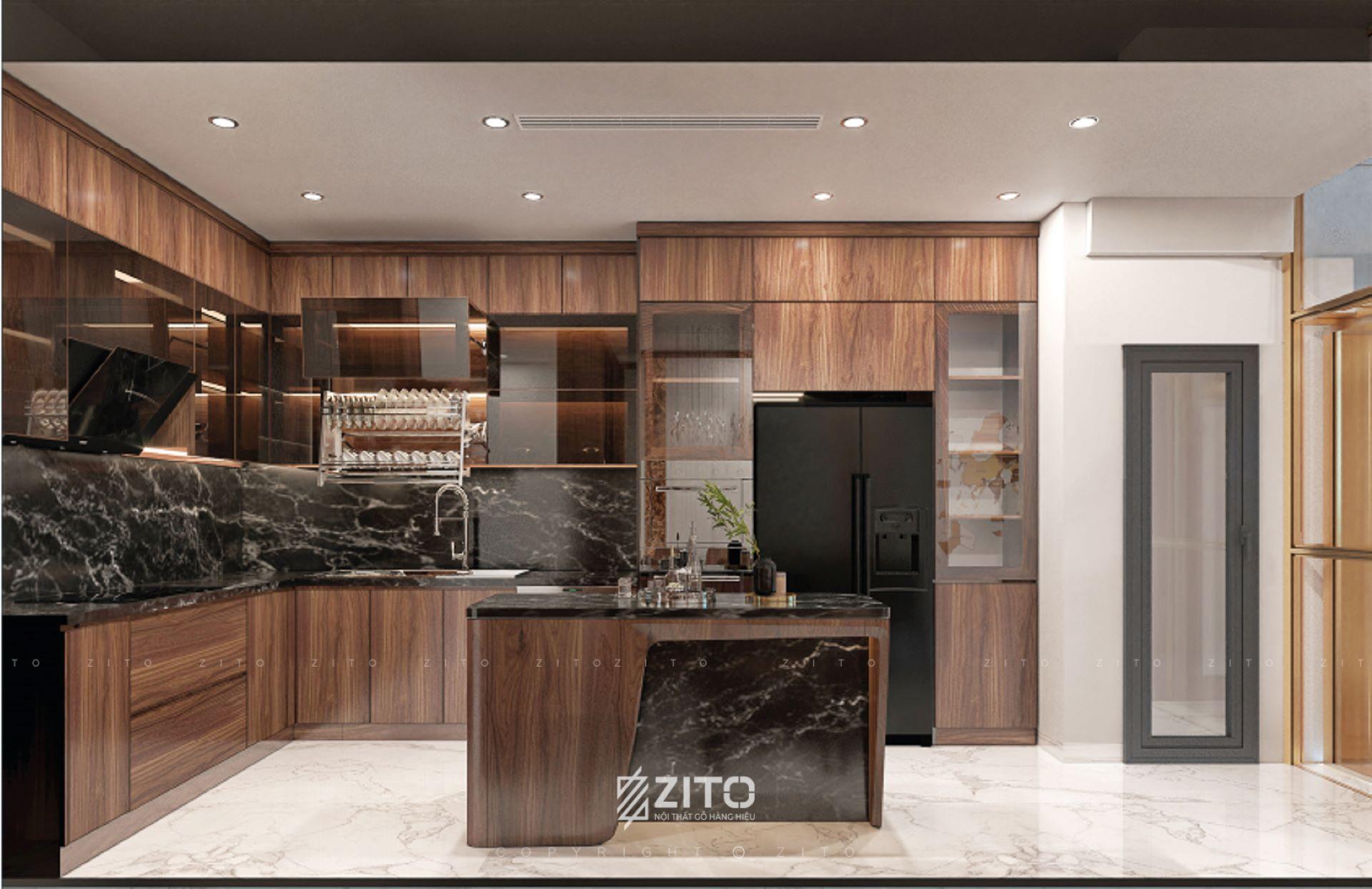 tủ bếp gỗ óc chó - Hình 2