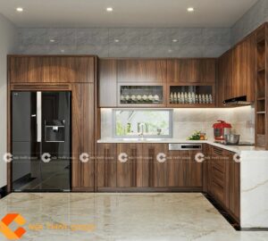 tủ bếp gỗ óc chó