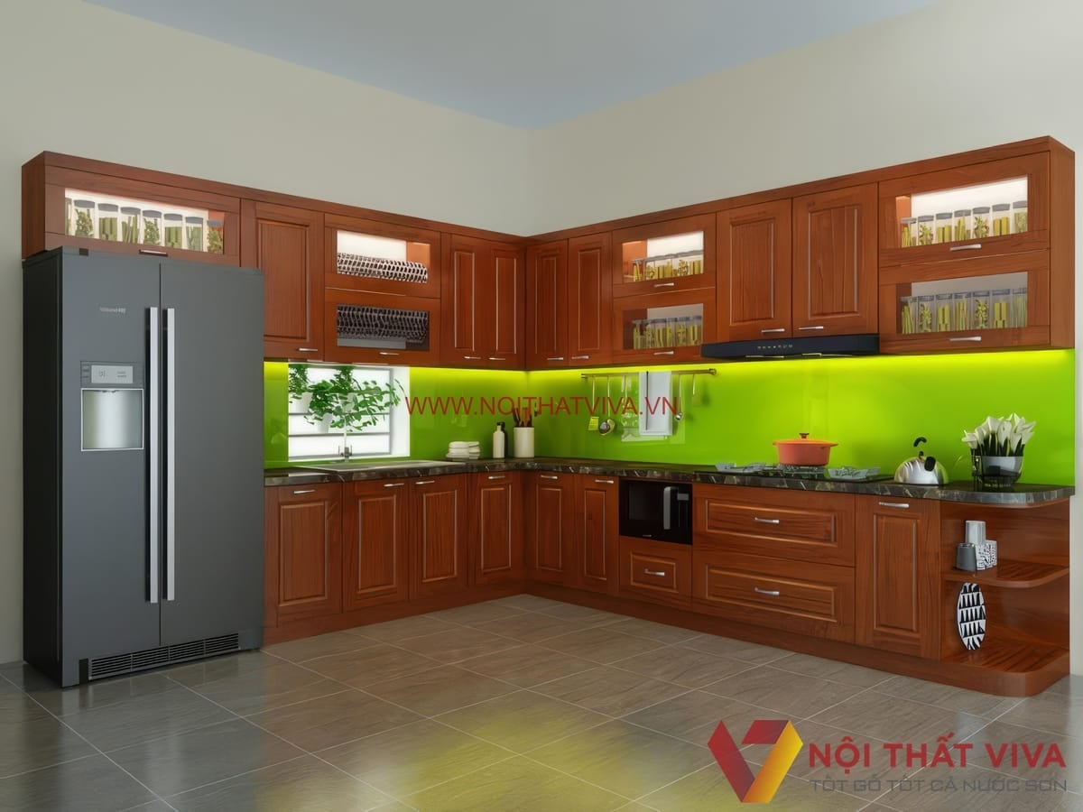 tủ bếp gỗ tự nhiên - Hình 4