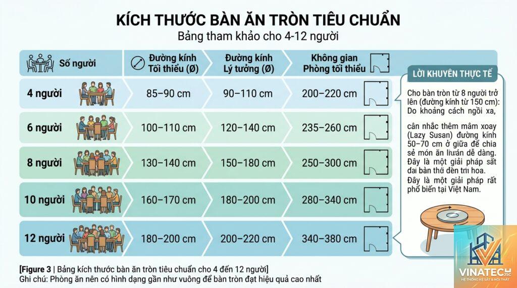 cẩm nang kích thước tiêu chuẩn phòng ăn